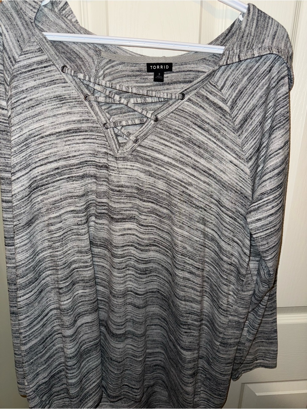 torrid Gray Marled Lace-Up V-Neck Long Sleeve Top